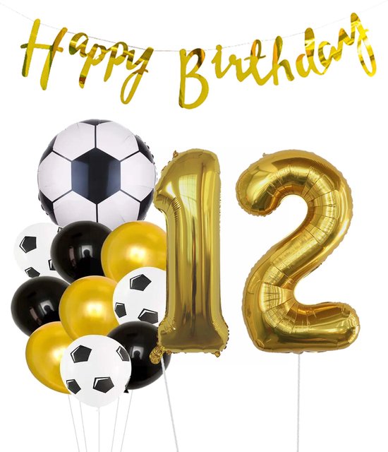 Cijfer Ballon 12 | Snoes Champions Voetbal Plus - Ballonnen Pakket | Goud en Zwart