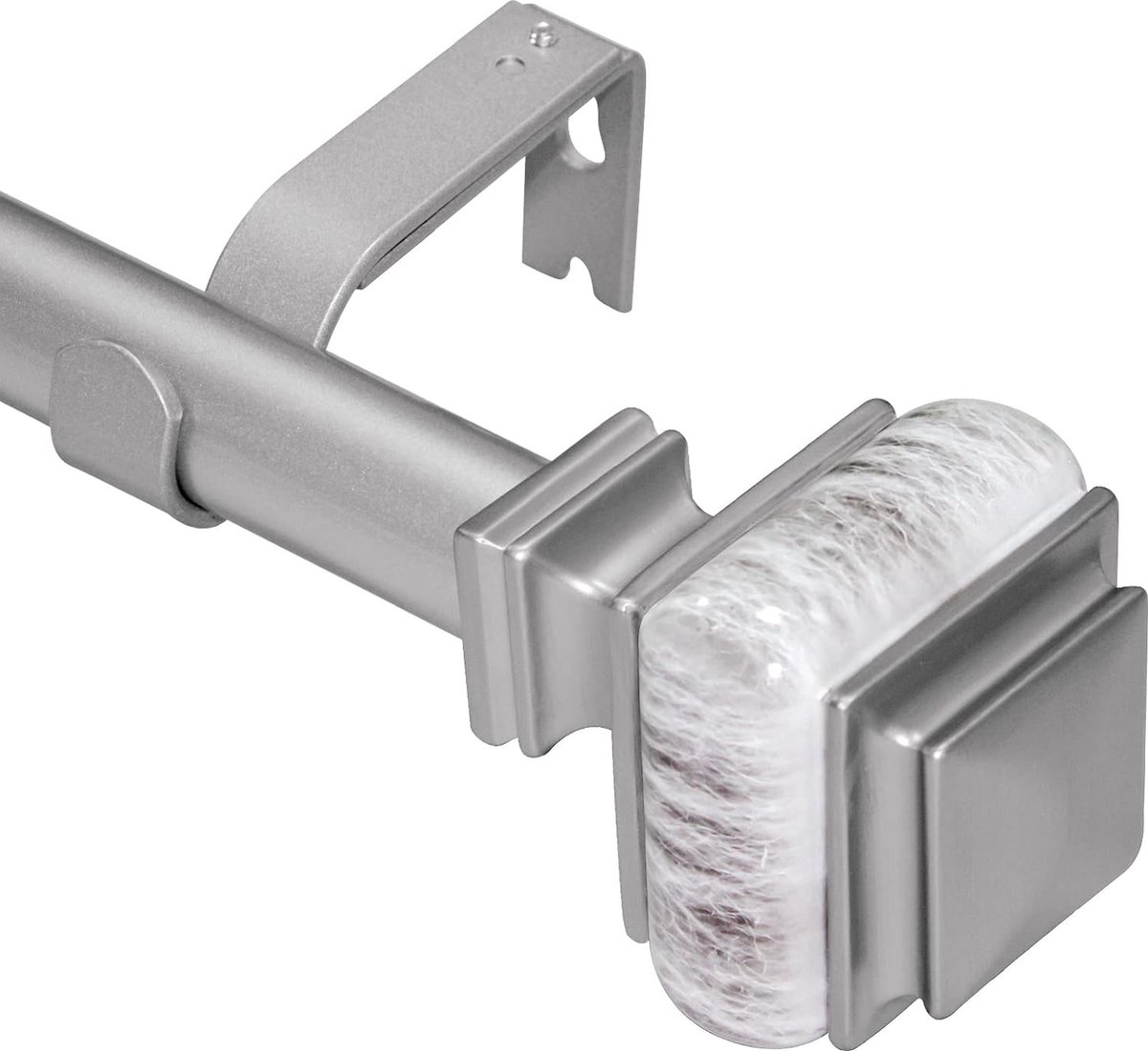 Gordijnstangen voor ramen, 2,54 cm, 91 tot 182 cm, telescopische gordijnroeden, vierkante marmeren knopen, zilver
