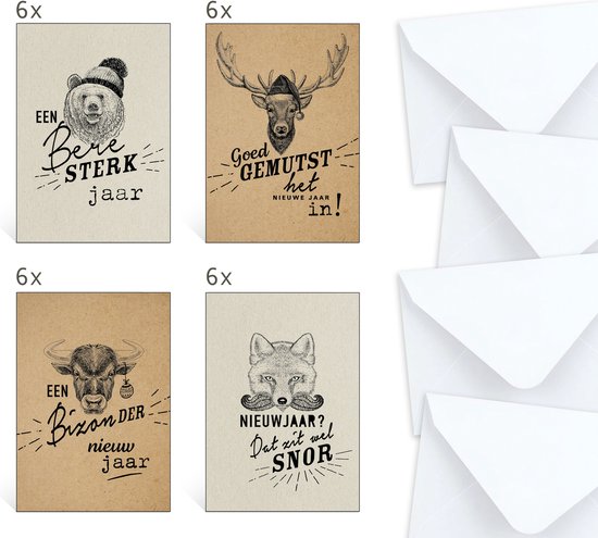 24 STOERE kerstkaarten - nieuwjaarskaarten met enveloppen