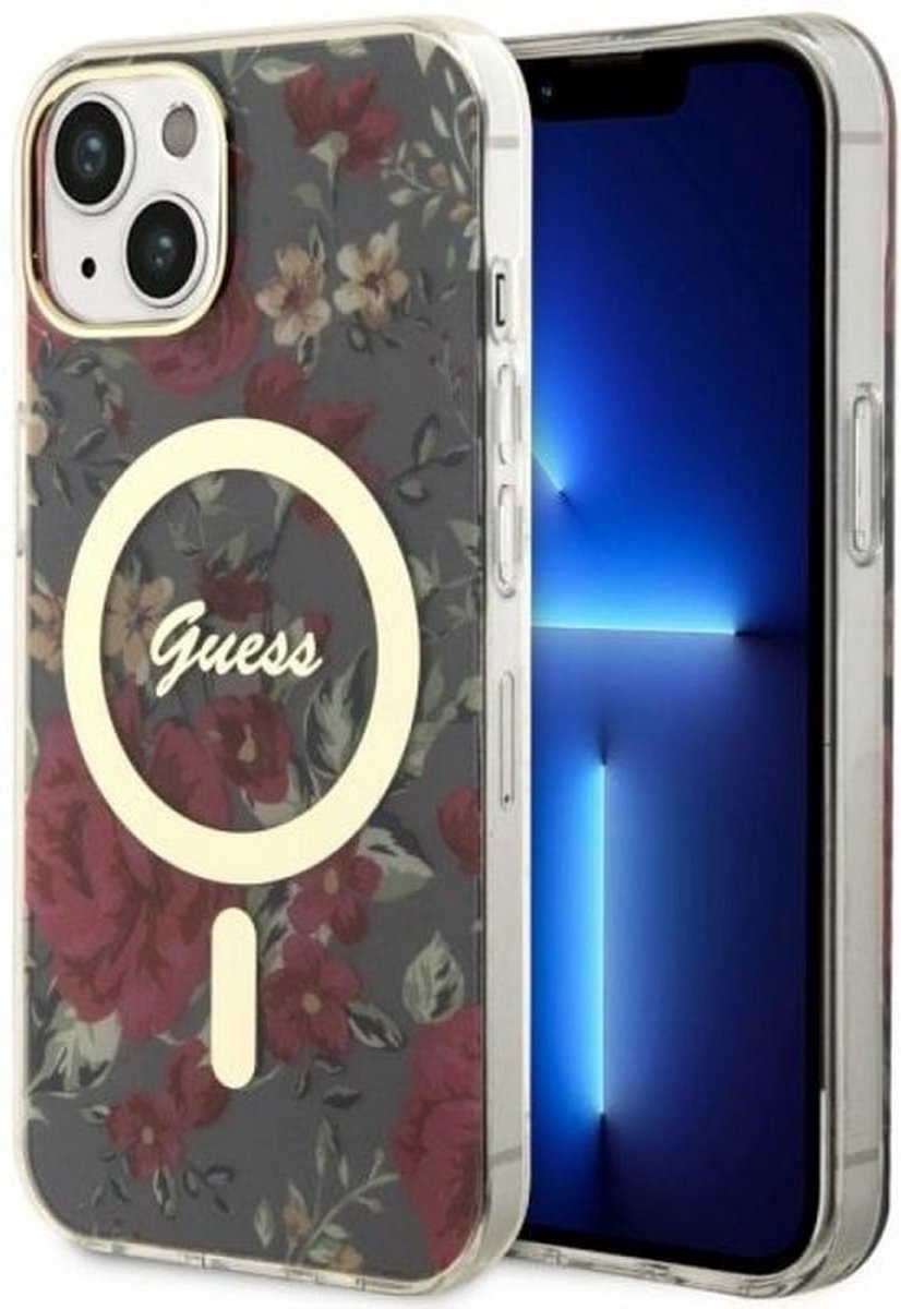 Guess Flower Back Case (MagSafe Compatible) - Geschikt voor Apple iPhone 14 (6.1") - Khaki