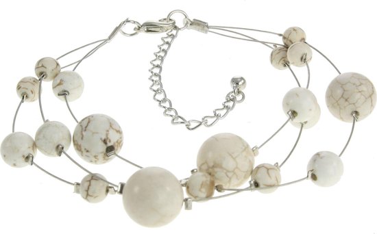 Behave - Armband - Beige Witte Halfedelsteen Kralen