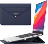 Monx 15 Inch Laptop Hoes, Hardcase, Duurzaam PU-leer, Spatwaterdichte Bescherming, Ingebouwde Muismat, Navy blue