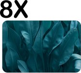 BWK Stevige Placemat - Groen - Blauwe Bladeren - Set van 8 Placemats - 45x30 cm - 1 mm dik Polystyreen - Afneembaar