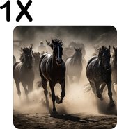 BWK Luxe Placemat - Rennende Paarden op een Zandvlakte - Set van 1 Placemats - 50x50 cm - 2 mm dik Vinyl - Anti Slip - Afneembaar