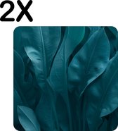 BWK Stevige Placemat - Groen - Blauwe Bladeren - Set van 2 Placemats - 40x40 cm - 1 mm dik Polystyreen - Afneembaar