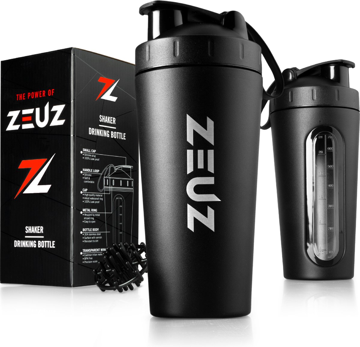 Goedkoopste ZEUZ Premium RVS Shakebeker – Eiwit & Proteïne Shaker – Shake Beker - BPA Vrij – 700 ml - Mat Zwart