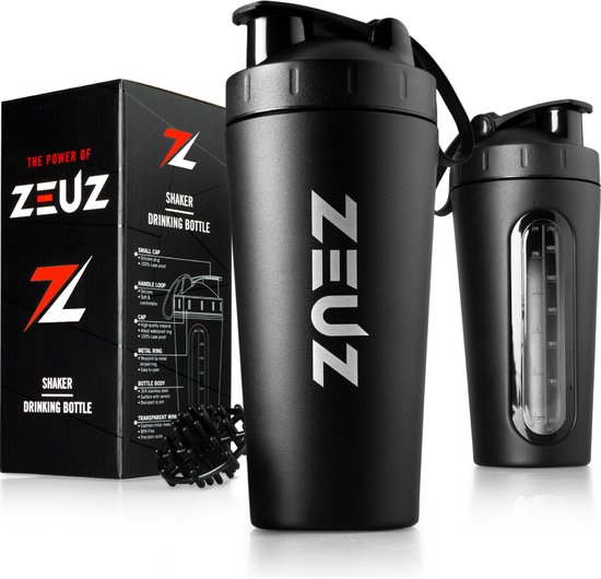 Shaker et thermos en acier inoxydable de qualité supérieure ZEUZ® - Shaker protéiné - Shake - Sans BPA - 700 ml - Noir mat