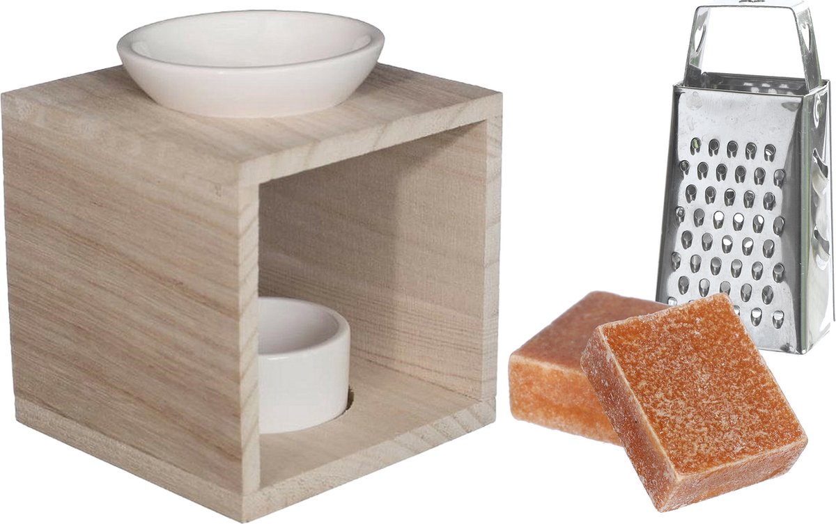 Ideas4seasons Amberblokjes/geurblokjes cadeauset - amber geur - inclusief geurbrander en mini rasp