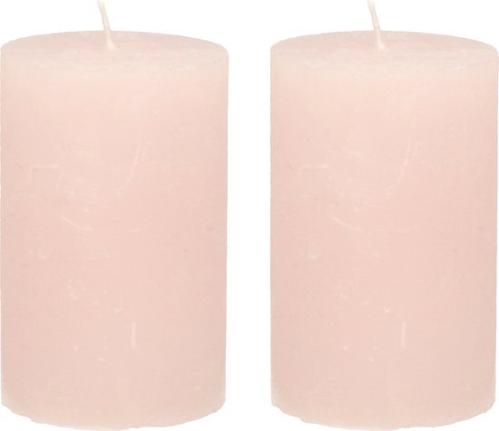 Stompkaars/cilinderkaars - 2x - licht roze - 5 x 8 cm - klein rustiek model