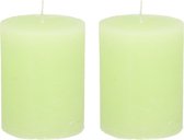 Bougie pilier/bougie cylindrique - 2x - vert citron - 7 x 9 cm - modèle rustique moyen