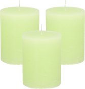 Bougie pilier/bougie cylindrique - 3x - vert citron - 7 x 9 cm - modèle rustique moyen