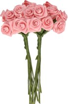 Rayher Decoratie roosjes satijn - 2x - bosje van 12 - roze - 12 cm - hobby/DIY bloemetjes