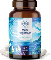 Multi-Magnesium 180 capsules, Hooggedoseerd - 7 bioactieve magnesiumbronnen, oa fyto-magnesium, bysglycinaat, citraat & gluconaat - 2140mg magnesium en 300mg elementair magnesium per dagelijkse dosis