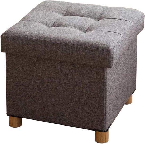 Boîte de siège, tabouret, repose-pieds avec espace de rangement et couvercle avec pieds en bois, 38 x 38 x 40 cm, gris