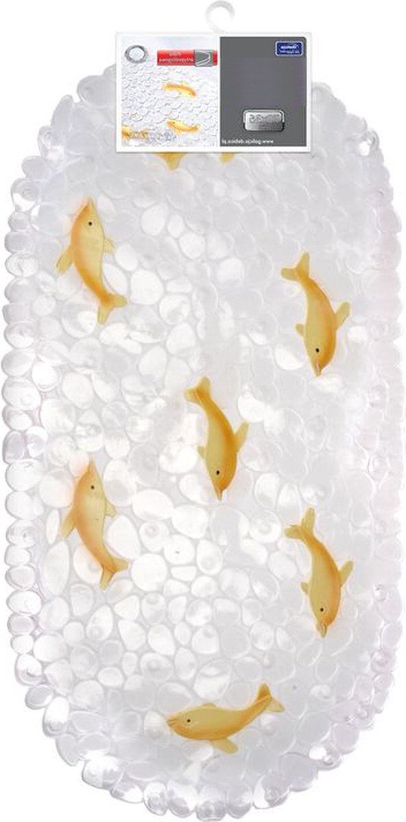 Badmat - douchemat - antislip - 70x36 cm - PVC - transparant met gele vissen