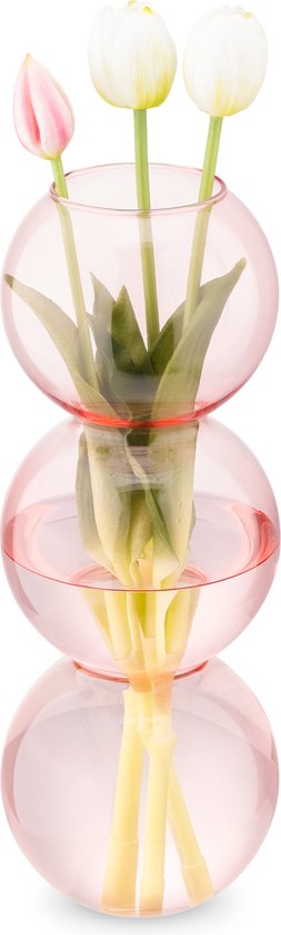 Navaris bubble vaas van glas - 34 cm hoog - Decoratieve bloemenvaas glas transparant - Gekleurd glas in roze