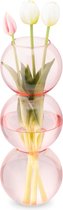 Navaris bubble vaas van glas - 34 cm hoog - Decoratieve bloemenvaas glas transparant - Gekleurd glas in roze
