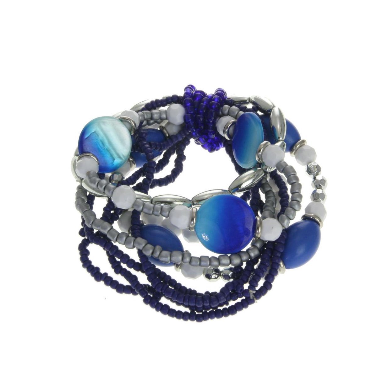 Behave - Kralenarmband blauw wit elastisch - speelse boho stijl