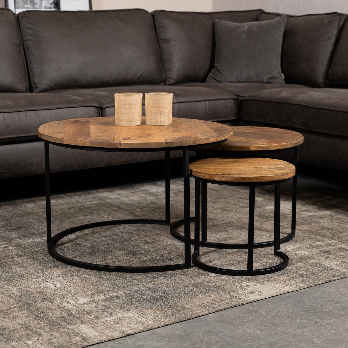 Salontafel Britt | Set van 3 | Mangohout - dun blad
