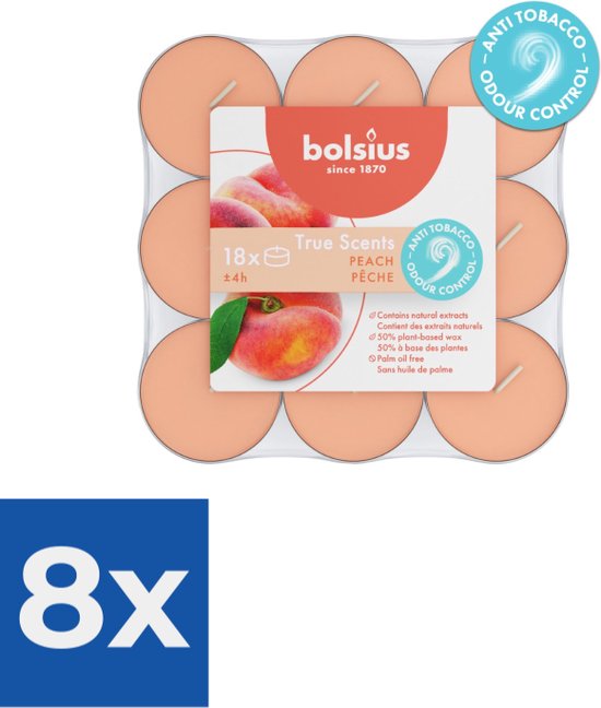 Bolsius Geurtheelichten 4uur True Scents Peach verpakt per 18 stuks - Voordeelverpakking 8 stuks