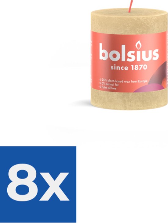 Bougie pilier rustique Bolsius 8X6-8 Cm beige avoine - Pack économique 8 pièces
