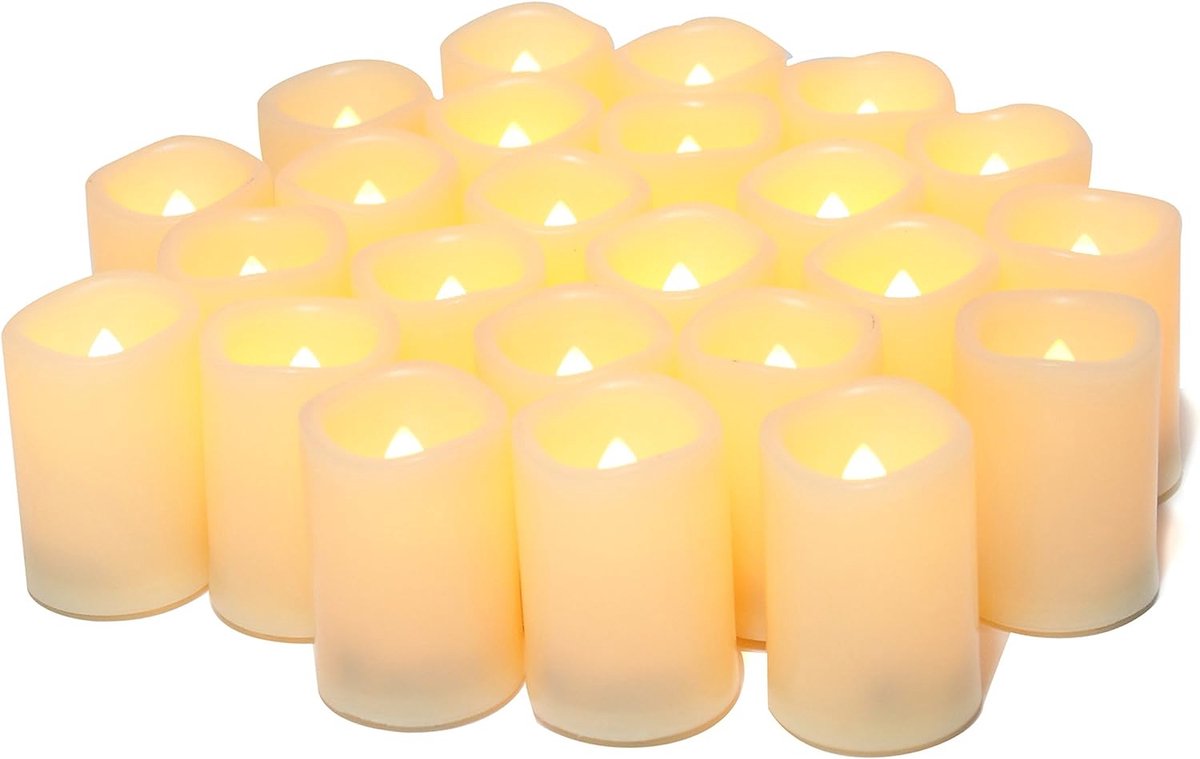 24 pièces/6 pièces bougies votives sans flamme en blanc chaud