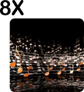 BWK Luxe Placemat - Vrolijke Muzieknoten op Zwarte Achtergrond - Set van 8 Placemats - 50x50 cm - 2 mm dik Vinyl - Anti Slip - Afneembaar