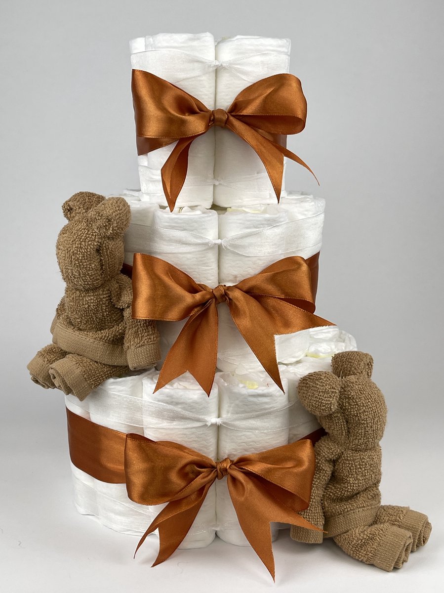 Goedkoopste Chouette-Chouette | Luiertaart Neutraal | Kraamcadeau | Geboorte Jongen Meisje | Babyshower | Beren Sand - Koper