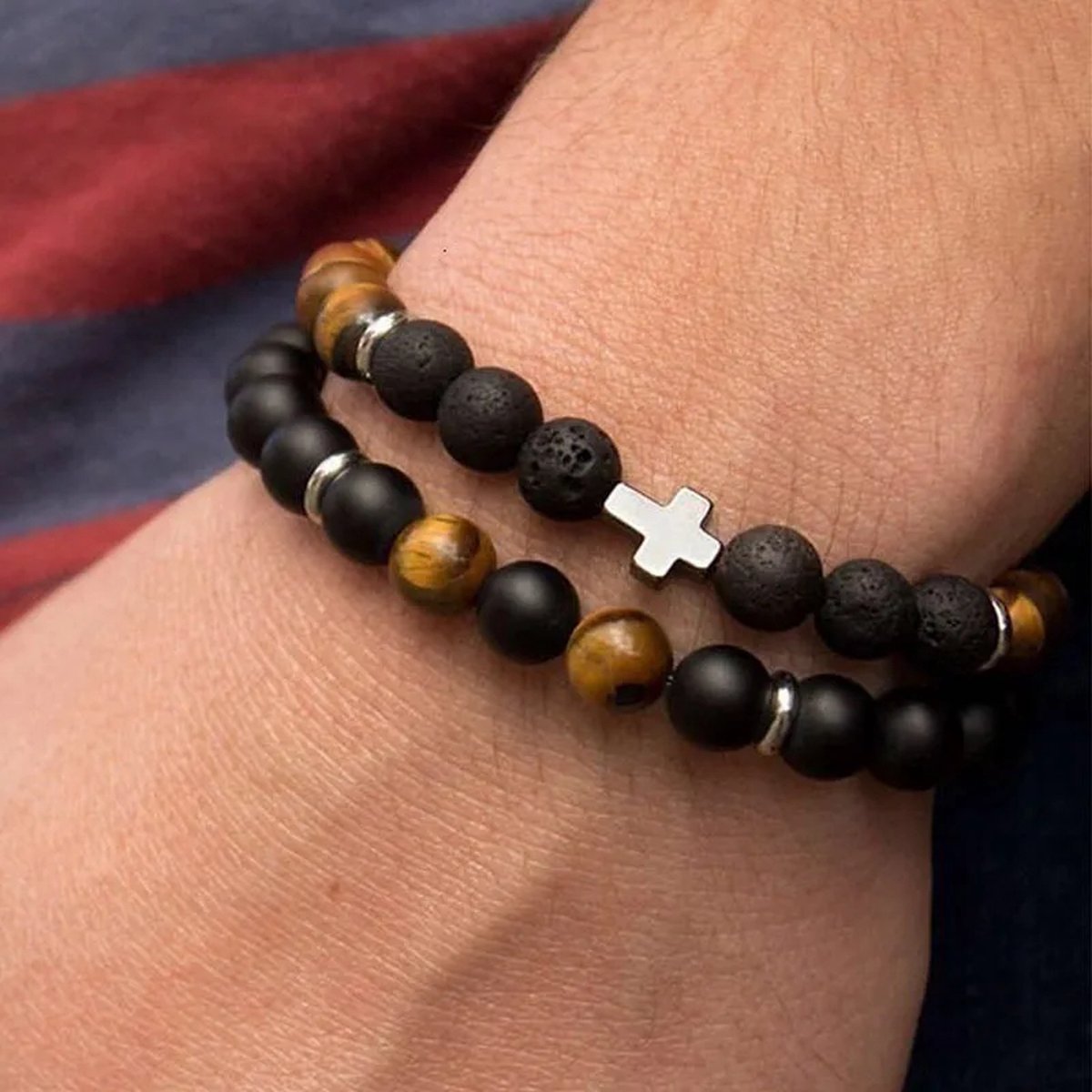 Christuals - Natuurstenen kralen - Armbandenset - Vrouwen - Mannen - Kruis - Geloof - Jezus - Kado