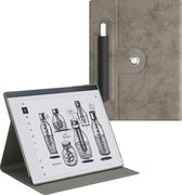 étui pour tablette kwmobile avec porte-stylo - Compatible avec Remarkable 2 - Support réglable - En cuir artificiel gris clair