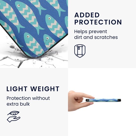 kwmobile e-reader hoesje geschikt voor Kobo Clara 2E hoes - E reader flip case met magnetische sluiting - Ereader cover - Visjespatroon design in blauw / lichtblauw / wit van Merkloos — afbeelding 3
