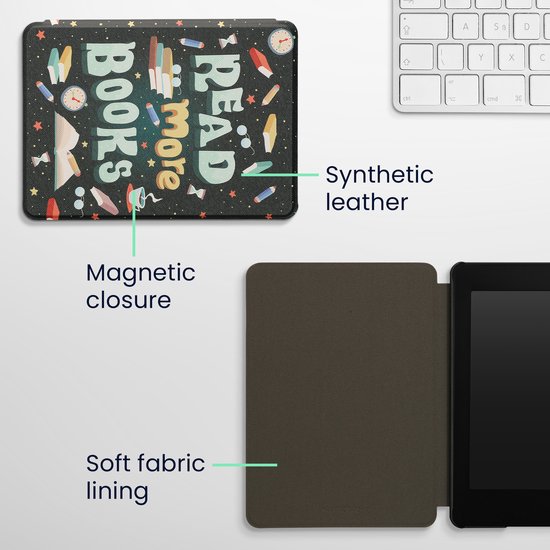kwmobile e-reader hoesje geschikt voor Amazon Kindle Paperwhite 11. Generation 2021 hoes - E reader flip case met magnetische sluiting - Ereader cover - Read More Books design in blauw / geel / groen van kwmobile — afbeelding 5