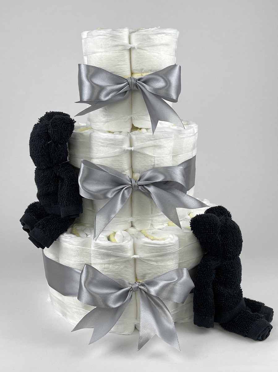 Goedkoopste Chouette-Chouette | Luiertaart Neutraal | Kraamcadeau | Geboorte Jongen Meisje | Babyshower | Beren Zwart - Grijs