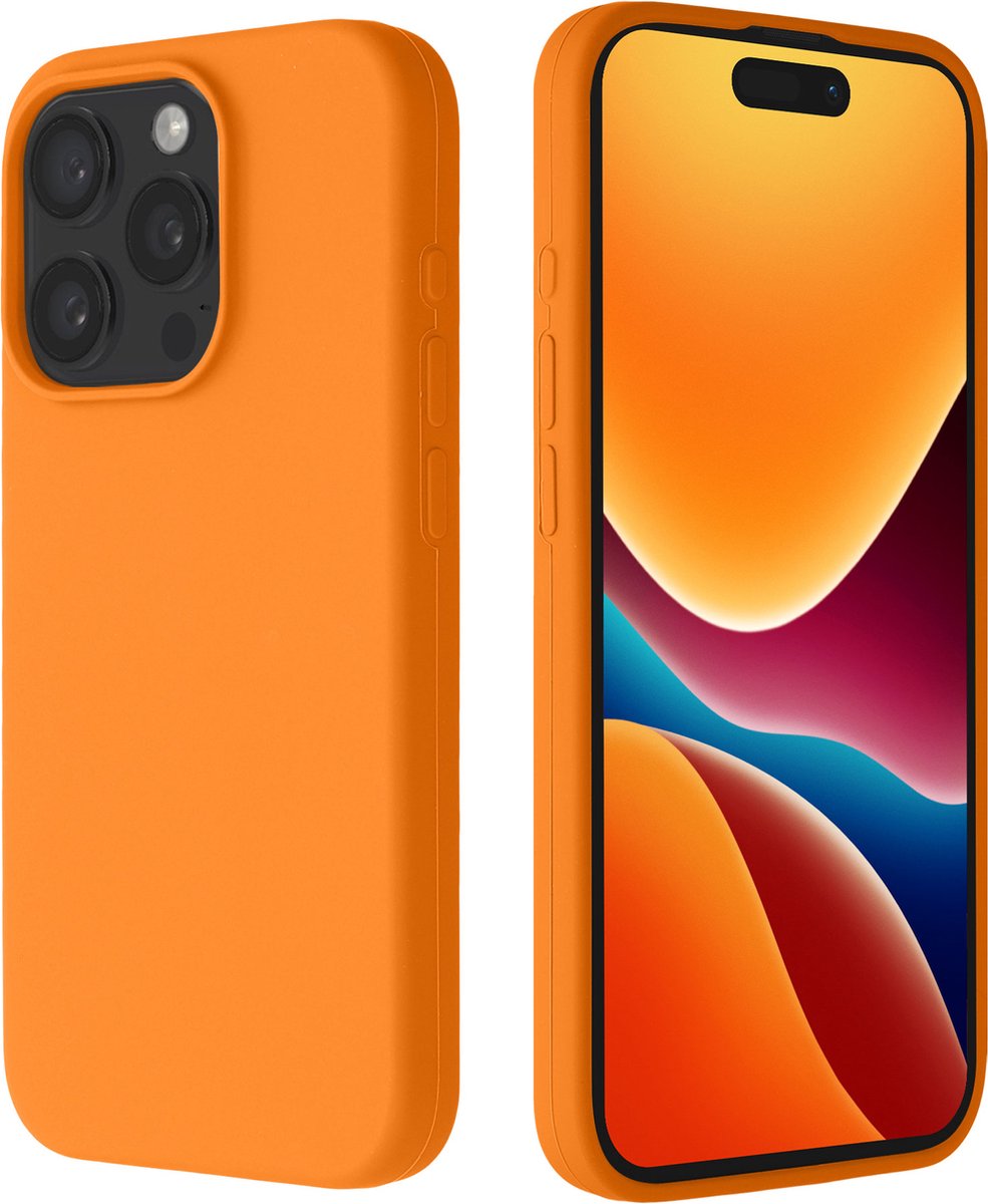kalibri Siliconen telefoonhoesje geschikt voor Apple iPhone 15 Pro hoesje - Schokbestendig smartphone hoesje met microvezelvoering - fruitig oranje