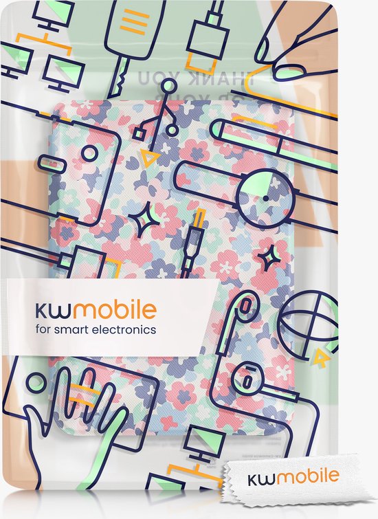kwmobile e-reader hoesje geschikt voor Kobo Clara 2E hoes - E reader flip case met magnetische sluiting - Ereader cover - Pastelbloemen design in rood / oudroze / blauw van Merkloos — afbeelding 5