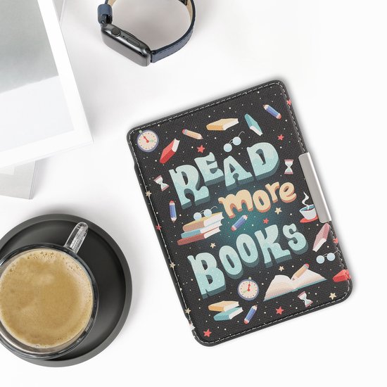 kwmobile e-reader hoesje geschikt voor Tolino Shine 3 hoes - E reader flip case met magnetische sluiting - Ereader cover - Read More Books design in blauw / geel / groen van kwmobile — afbeelding 5