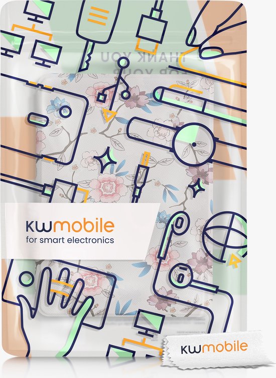 kwmobile e-reader hoesje geschikt voor Kobo Clara 2E hoes - E reader flip case met magnetische sluiting - Ereader cover - Elegante bloemen design in wit / poederroze / blauw van Merkloos — afbeelding 3