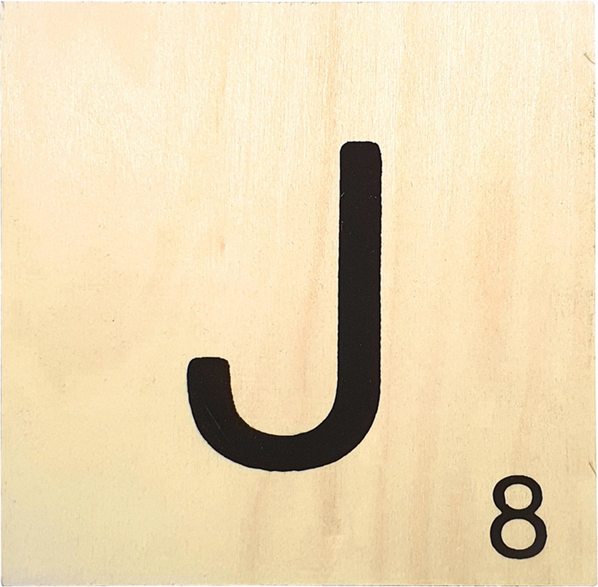 Houten Bordje 10x10x0.5cm - J - Zwarte Letter/Woordwaarde - Onbehandeld - Onderzetter/Homedeco