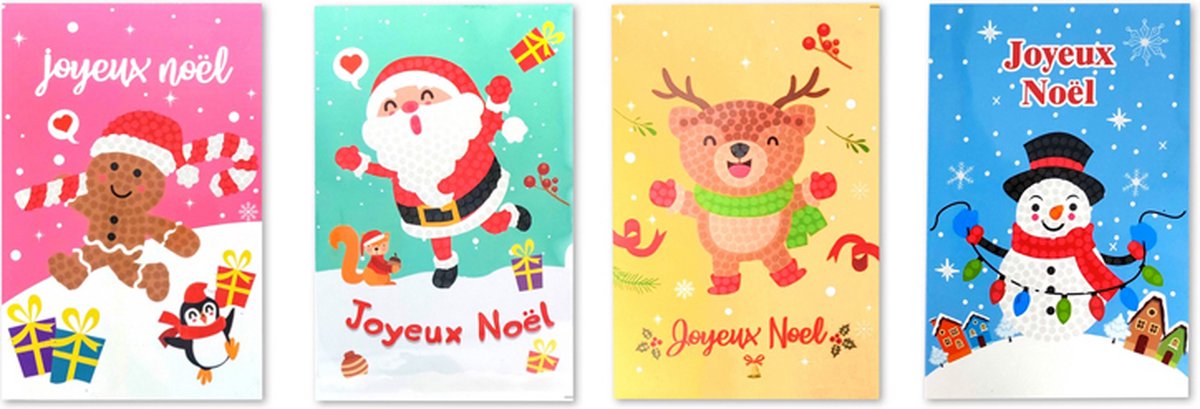Knutselset Diamond Painting Kerstkaart - Joyeux Noël - incl 4 Enveloppen - 10x15cm