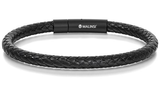 Malinsi Armband Heren - Zwart - Gevlochten Leer met RVS Kliksluiting - Armbandje Mannen 21 cm - Malinsi