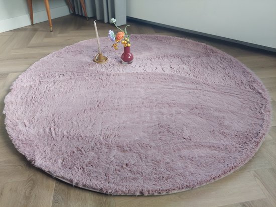 Carpet direct - Tapis en fourrure de lapin Crème - 100 cm rond - 5 couleurs, super doux - chambre (d'enfant) - salon - tapis pour sous le sapin de Noël - ambiance chaleureuse et chaleureuse