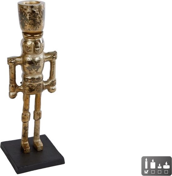 Kandelaar - "Nutcracker" - goud/zwart - aluminium - 3x6x22cm