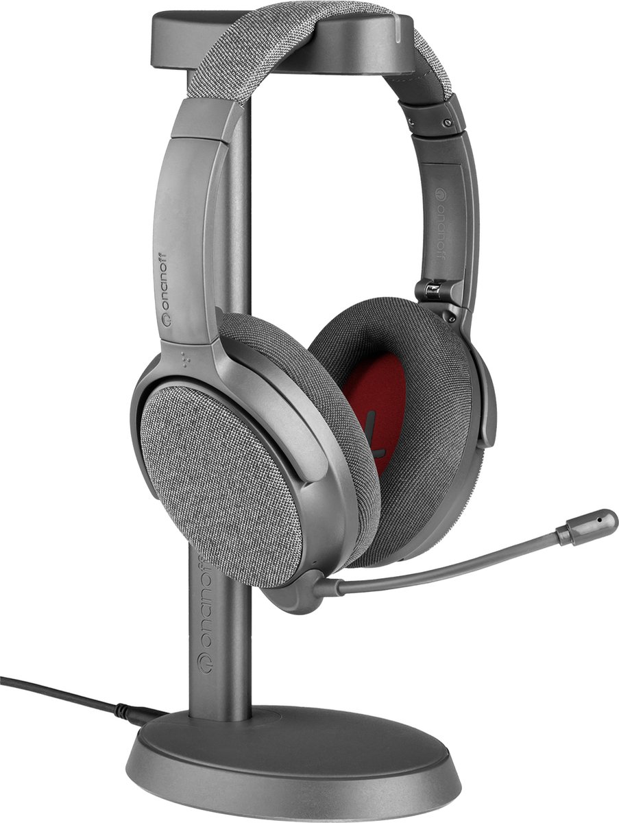 Onanoff FokusPlus noise cancelling hoofdtelefoon - Headset met microfoon - draadloze koptelefoons – 50 uur batterijduur – Multipoint technologie – Draadloze oplaadstation meegeleverd - Grijs