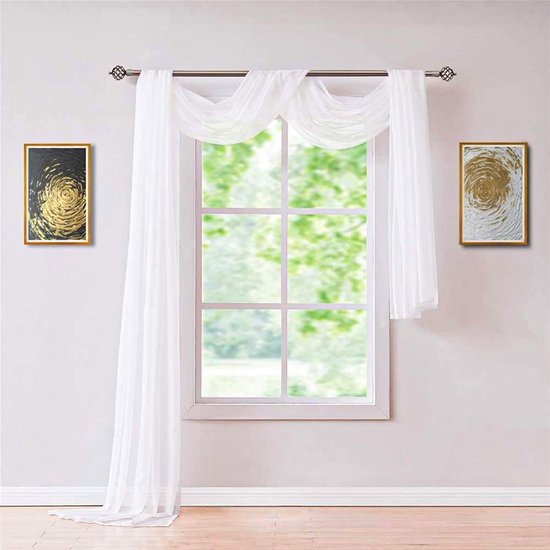 Pelmet Freehand Decoration, Pack of 2 Curtain for Cross Curtain Shop Curtain Wedding Decoration Curtain 130 x 550 cm (White)