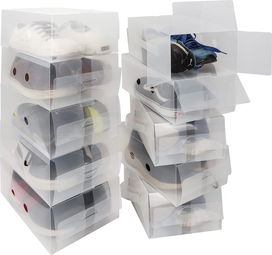 Fetcoi Shoe Box Set, Transparent Shoe Box, Shoe Boxes, Transparent Shoe Box, 20 x Shoe Box Transparent Stackable Shoe Storage Box Plastic Shoe Box (33 x 23 x 14 cm