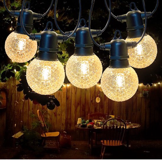 EverNeeds Lichtsnoer Buiten - Diamant - Met Dimfunctie - Lichtslinger 25 LED - 12 Meter - Sfeerverlichting Buiten en Binnen - Tuinverlichting - Lampjes Slinger - Waterdicht - 2 Extra Leds