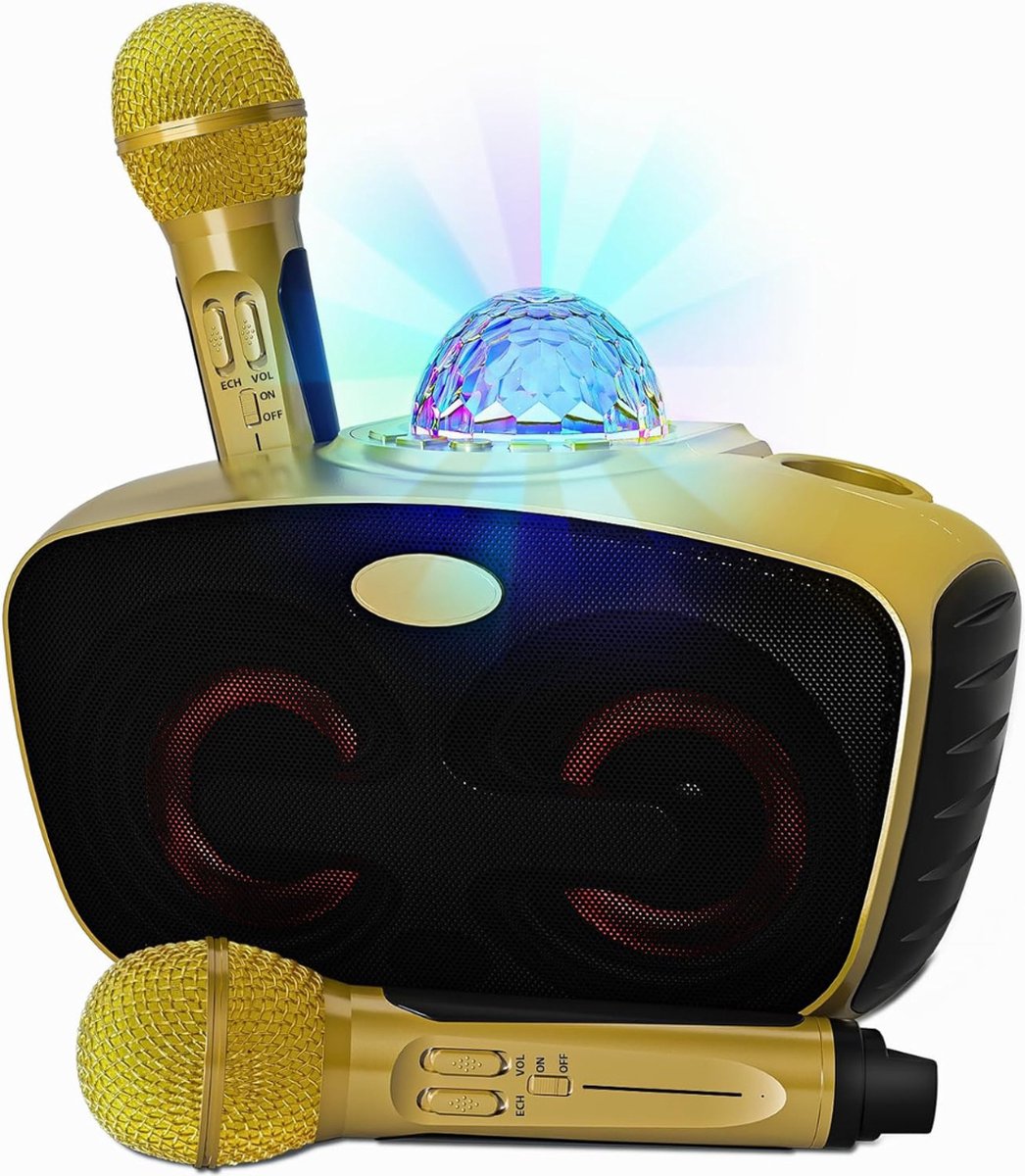Karaoke Set Voor Volwassenen - Karaoke Set Met 2 Microfoons - Karaoke Set Voor tv - Karaoke Set Draadloze Microfoon - Goud
