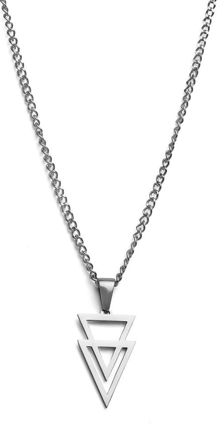 Zentana Minimalistische Ketting - Double Arrow - RVS - Dubbele Driehoek - Zilverkleurig