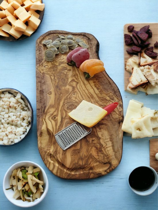L' Art Du Bois EXTRA LARGE Planche à tapas en bois d'olivier - planche à boissons - planche à serveur - planche à découper / XL 60 À 65 Longueur