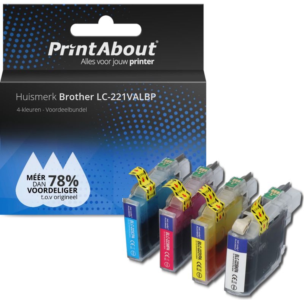 PrintAbout Huismerk Brother LC-221VALBP Inktcartridge 4-kleuren Voordeelbundel